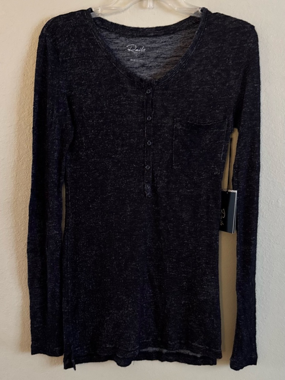 Rails Black Long Sleeve Henley Shirt with Pocket Made in USA Size Small NWT